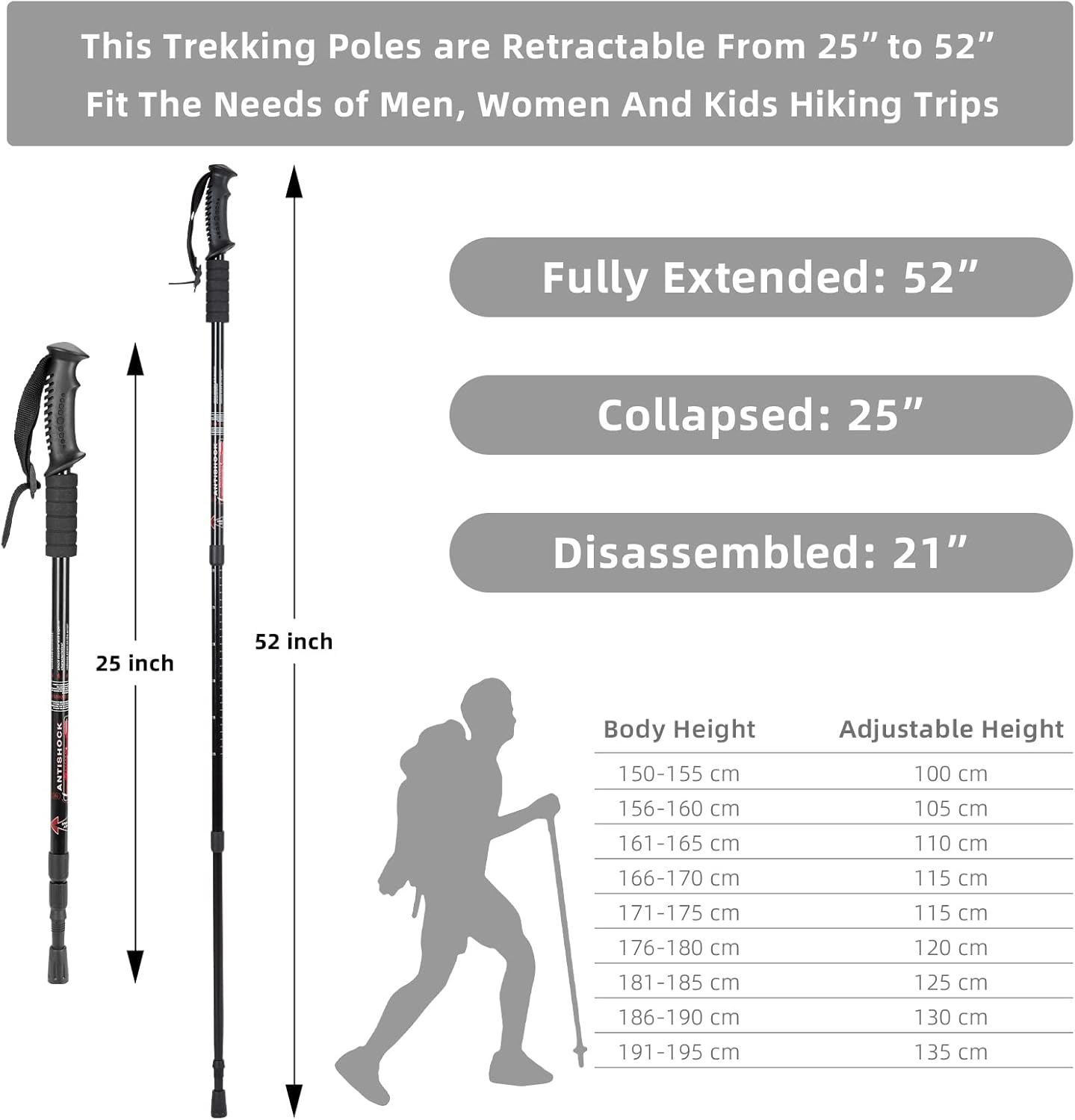 Aihoye Hiking Trekking Poles, 2 Pack Collapsible,Lightweight, Anti Shock, Hiking or Walking Sticks,Adjustable Hiking Pole for Men and Women - Image 3