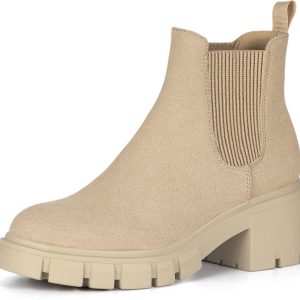 Women's Chelsea Boots Fashion Lug Sole Chunky Heel Slip on Elastic Ankle Booties