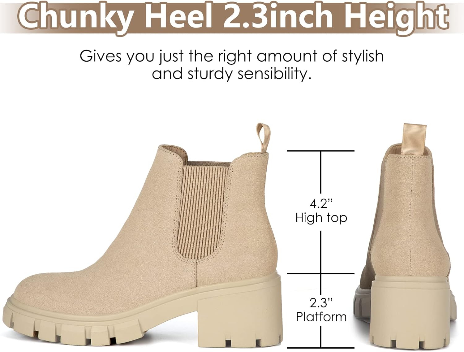 Women's Chelsea Boots Fashion Lug Sole Chunky Heel Slip on Elastic Ankle Booties - Image 3