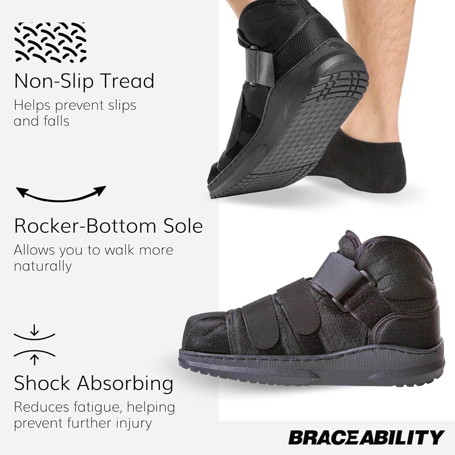 BraceAbility Closed Toe Medical Walking Shoe - Lightweight Broken Toe Cast Boot, Fractured Foot Brace for Metatarsal Stress Fracture, Post-op Bunion, Hammertoe Recovery - For Men or Women (M) - Image 3