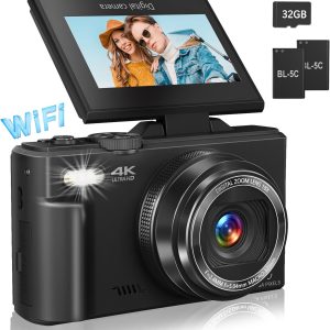 Digital Camera for Photography, 4K Vlogging Camera for YouTube 3" 180° Flip Screen 18X Digital Zoom Compact Retro Camera with 32GB TF Card & 2 Batteries, Black