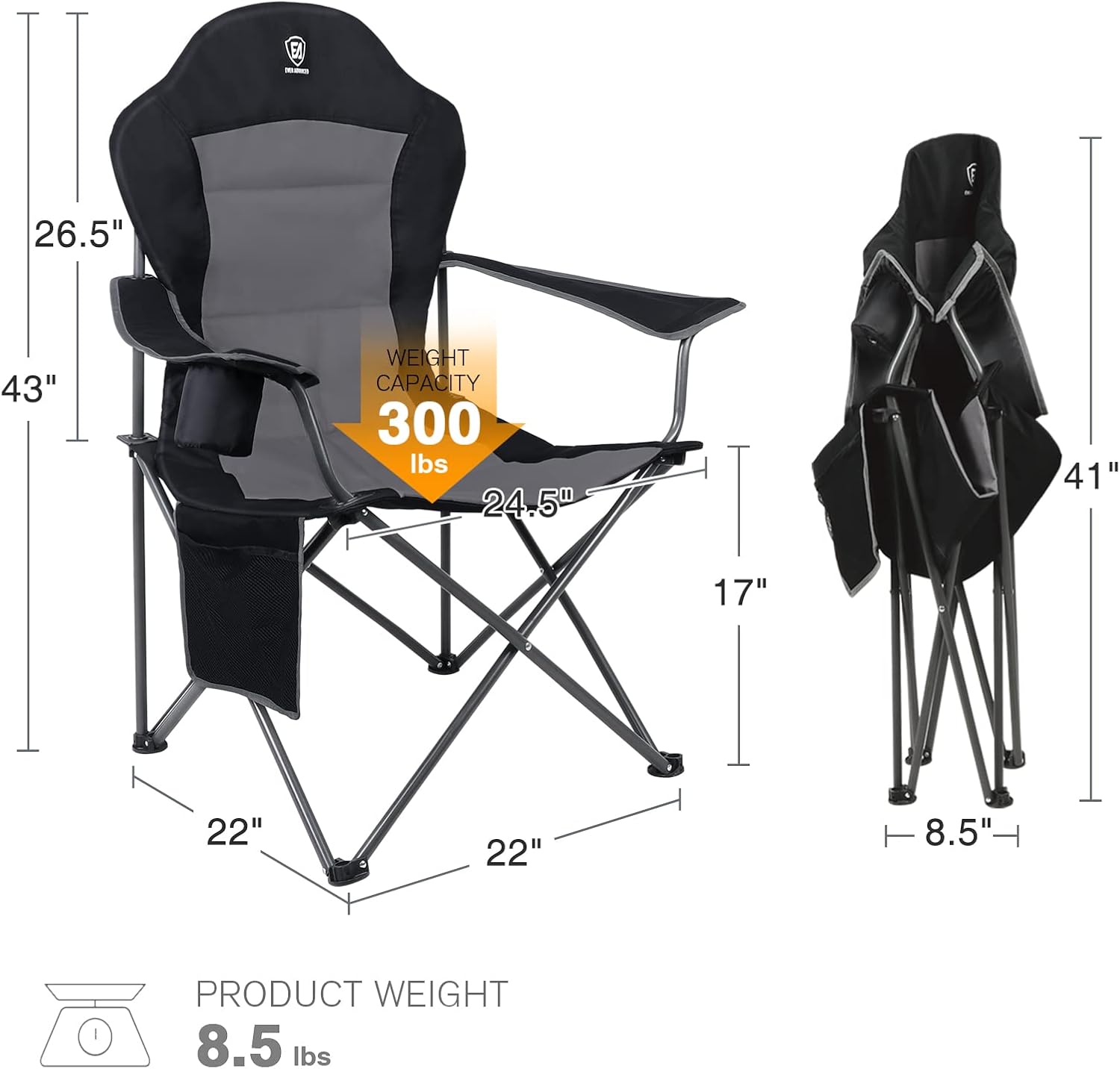 EVER ADVANCED Folding Camping Chair for Outside High Back Padded Oversized Lawn Chairs Folding Lightweight Sturdy Steel Portable Outdoor Camp Chair for Adults - Image 3