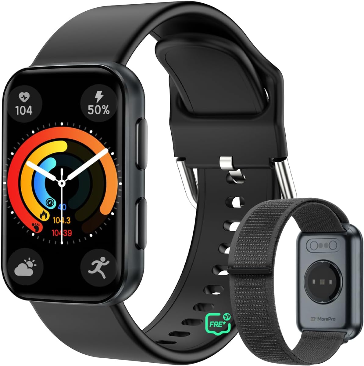 MorePro AIR2 Fitness Tracker, Smart Watch with 24/7 Heart Rate and Blood Pressure, Step Calorie Counter, Sleep Monitor, IP68 Waterproof Fitness Watch for Women Men Andriod iOS(Black)