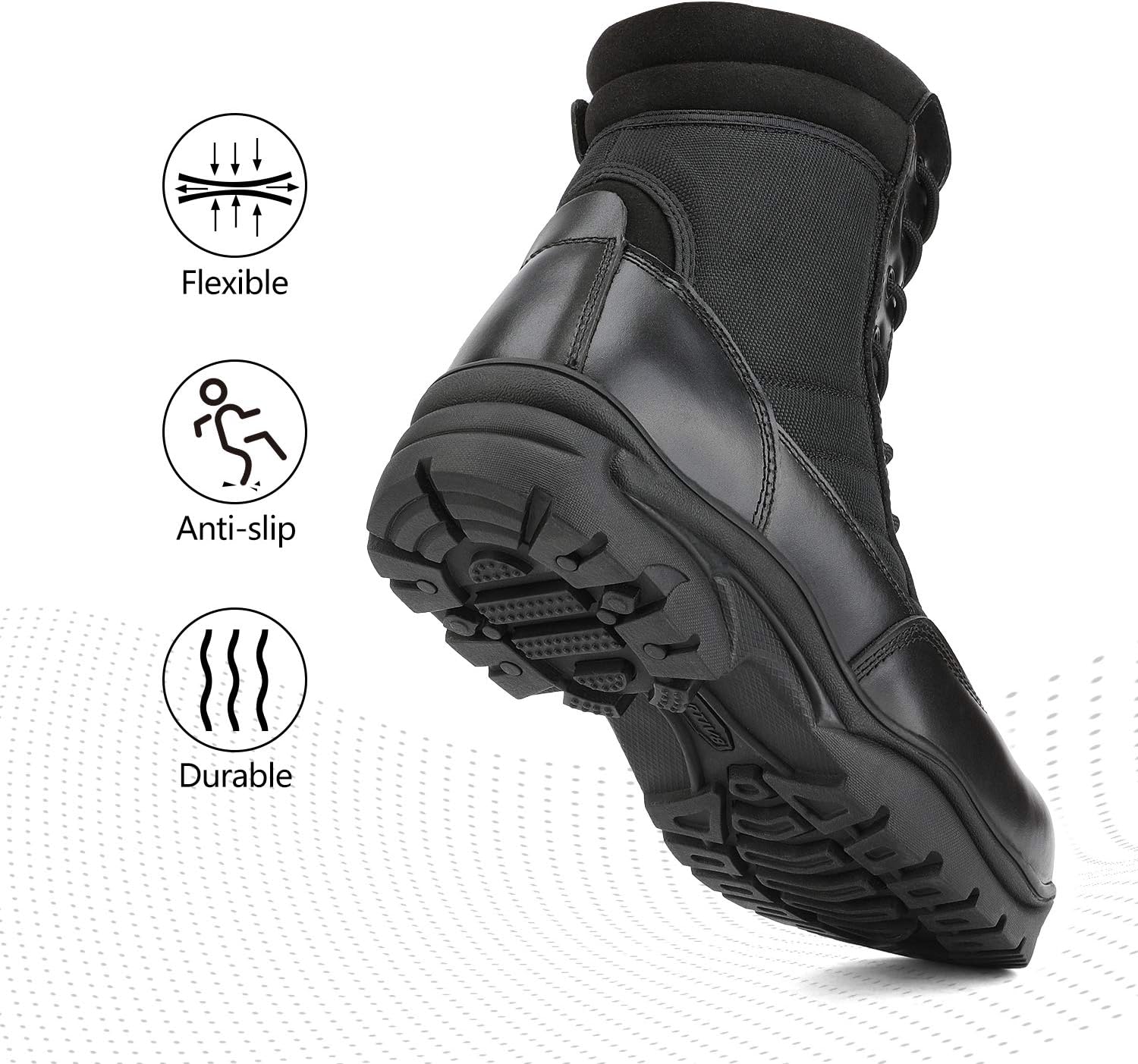 Men's Military Tactical Work Boots Side Zipper Leather Motorcycle Combat Boots Trooper(6-8 Inches) - Image 3