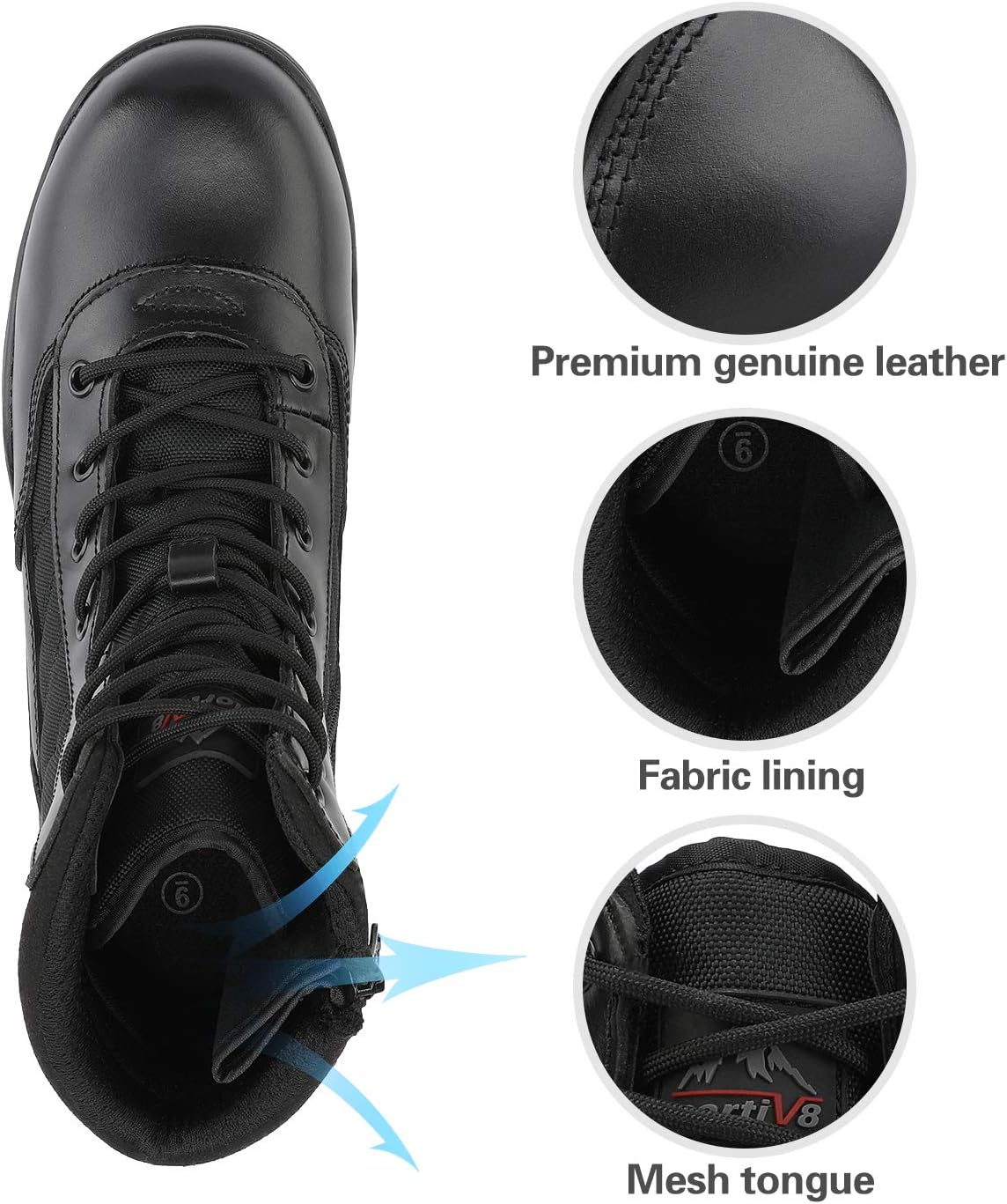 Men's Military Tactical Work Boots Side Zipper Leather Motorcycle Combat Boots Trooper(6-8 Inches) - Image 4