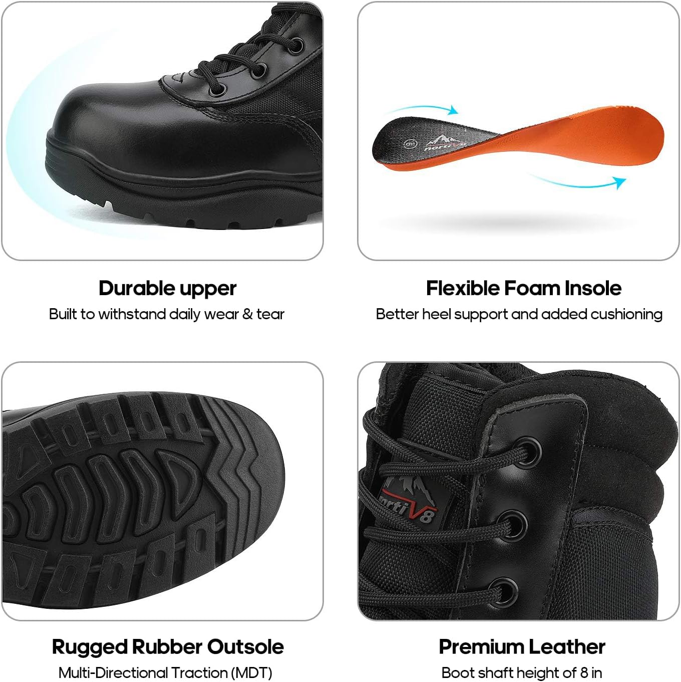 Men's Military Tactical Work Boots Side Zipper Leather Motorcycle Combat Boots Trooper(6-8 Inches) - Image 5