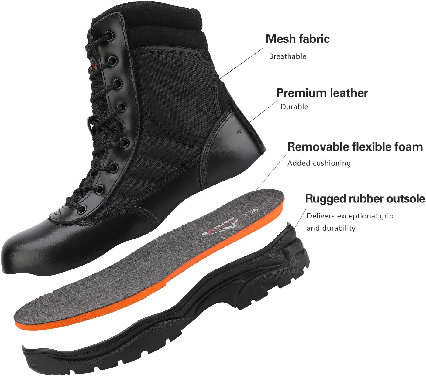 Men's Military Tactical Work Boots Side Zipper Leather Motorcycle Combat Boots Trooper(6-8 Inches) - Image 6