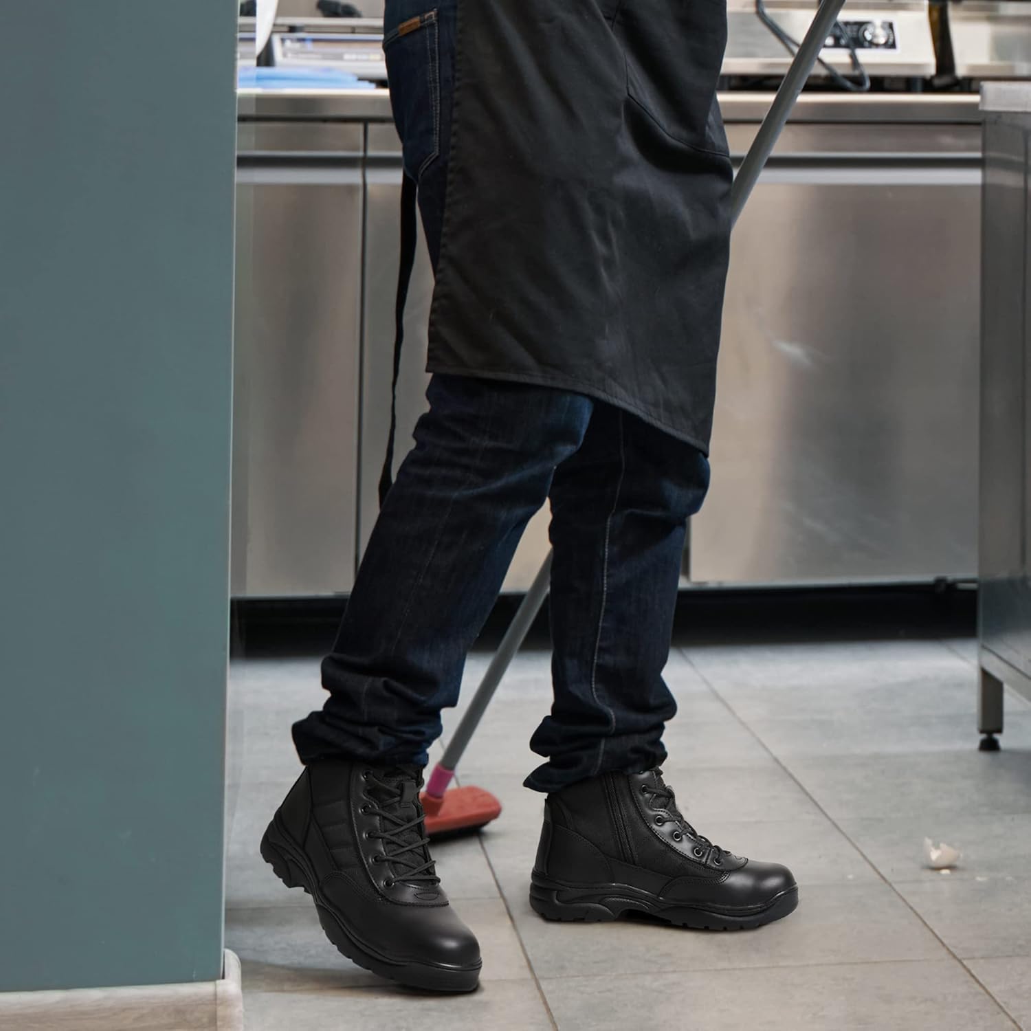 Men's Military Tactical Work Boots Side Zipper Leather Motorcycle Combat Boots Trooper(6-8 Inches) - Image 8