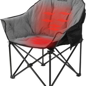 REALEAD Oversized Heated Camping Chair | Fully Thick Padded | Heated Chairs for Outdoor Sports with Back and Seat Heating | Heated Folding Chair for Adults | Support 400lbs | Battery NOT Included