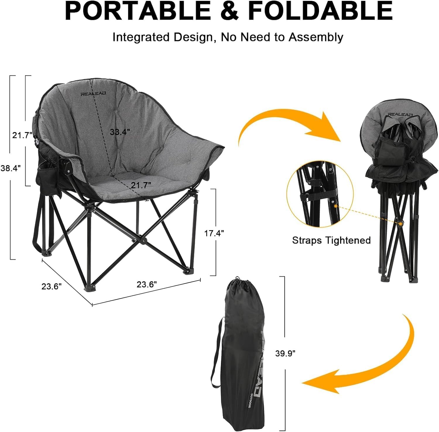 REALEAD Oversized Heated Camping Chair | Fully Thick Padded | Heated Chairs for Outdoor Sports with Back and Seat Heating | Heated Folding Chair for Adults | Support 400lbs | Battery NOT Included - Image 3