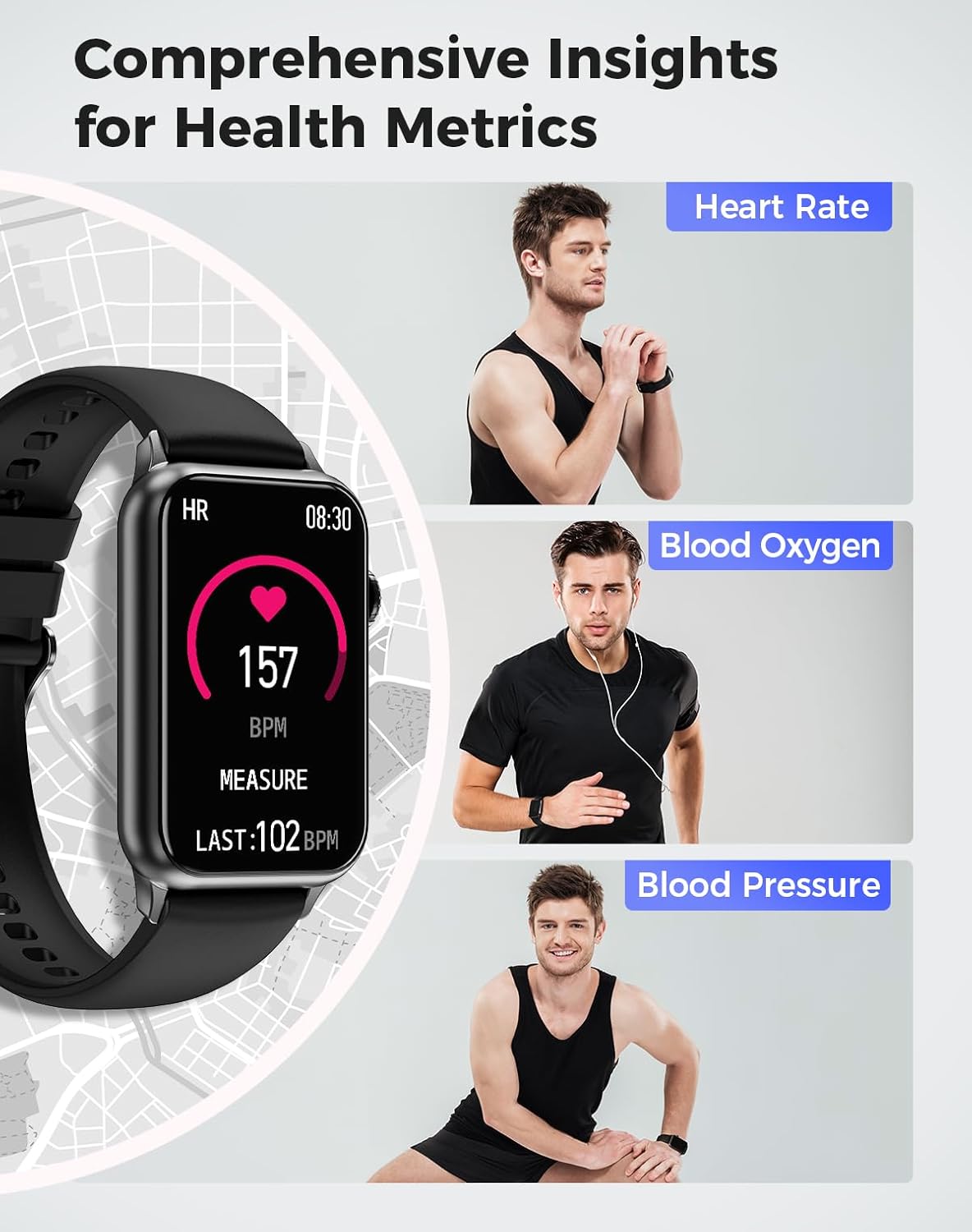 Smart Watch, Health Fitness Tracker Watch for Women Men with 24/7 Heart Rate Spo2 Blood Pressure Monitor Sleep Tracker 128 Exercise Modes Step Calorie Counter Pedometer IP68 Waterproof for Android iOS - Image 2