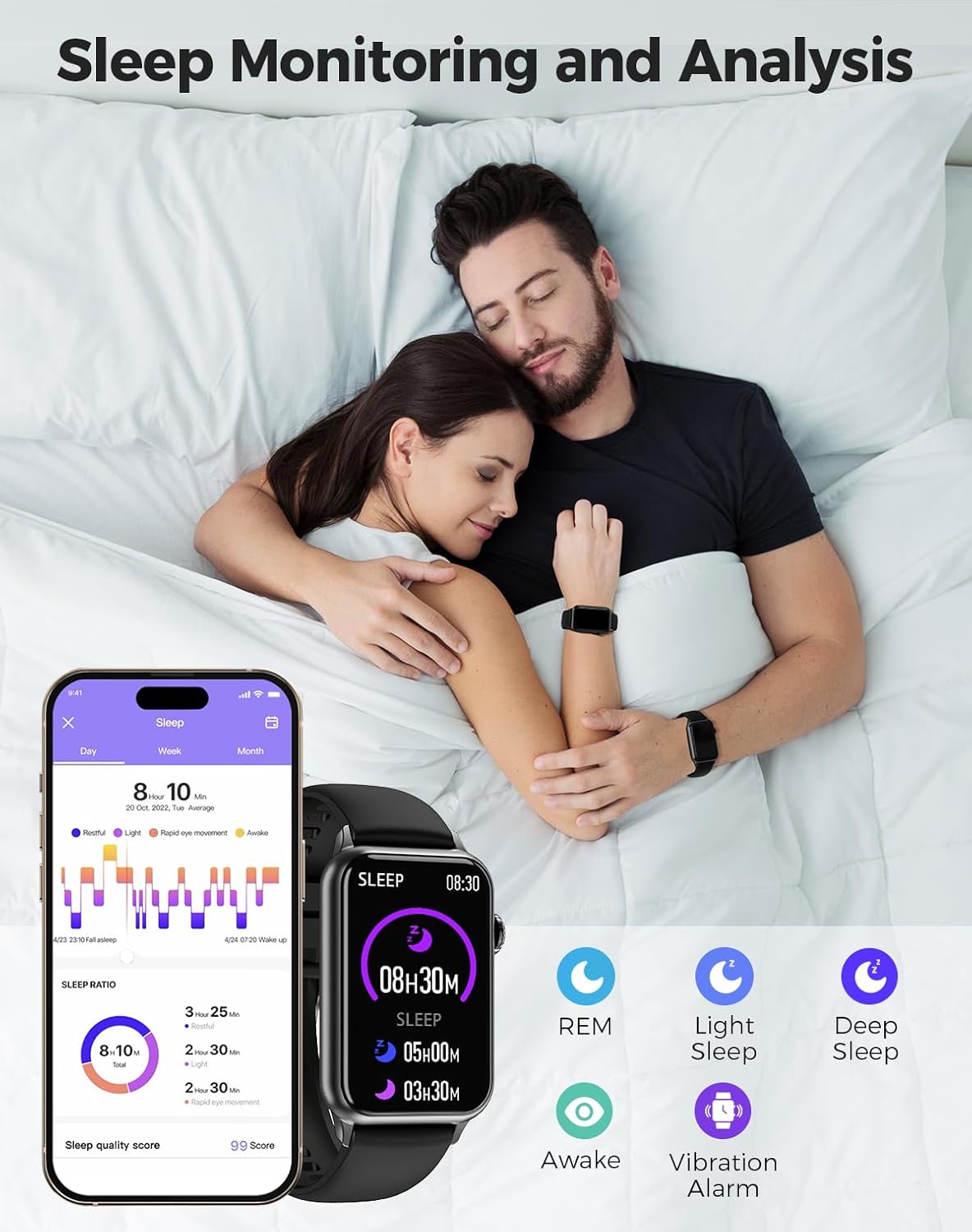 Smart Watch, Health Fitness Tracker Watch for Women Men with 24/7 Heart Rate Spo2 Blood Pressure Monitor Sleep Tracker 128 Exercise Modes Step Calorie Counter Pedometer IP68 Waterproof for Android iOS - Image 3