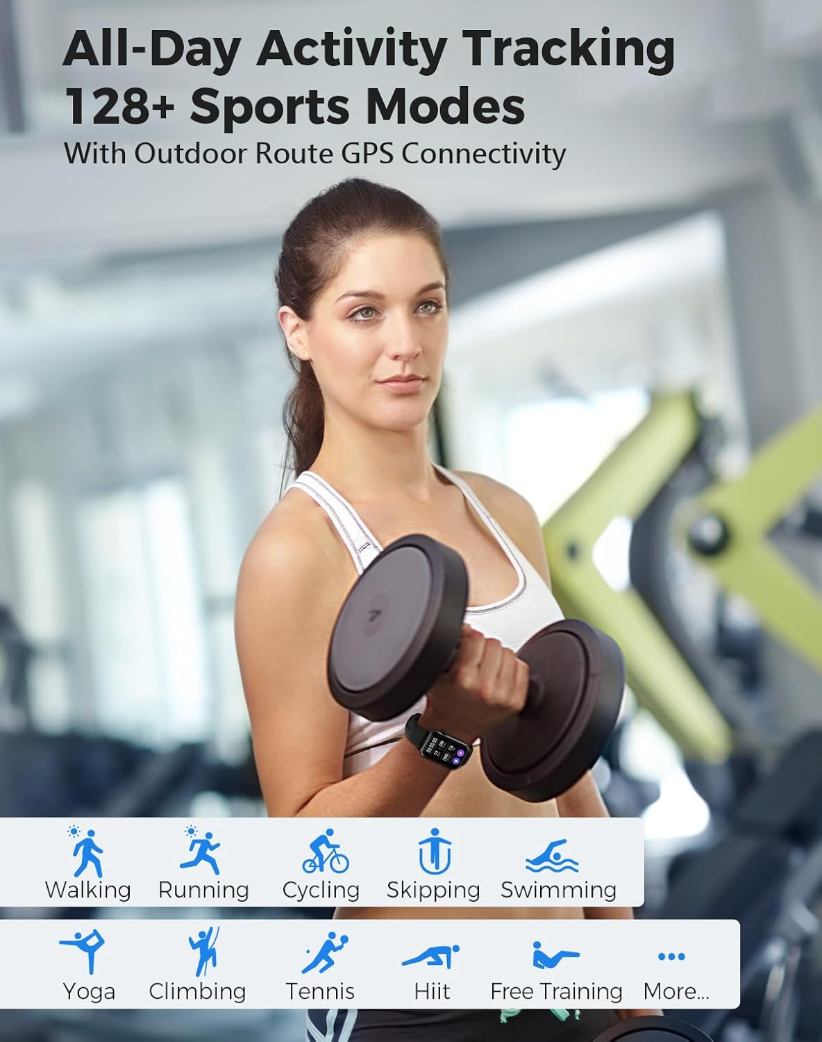 Smart Watch, Health Fitness Tracker Watch for Women Men with 24/7 Heart Rate Spo2 Blood Pressure Monitor Sleep Tracker 128 Exercise Modes Step Calorie Counter Pedometer IP68 Waterproof for Android iOS - Image 4